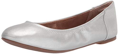 Amazon Essentials Women's Belice Ballet Flat, Silver, 10 Wide