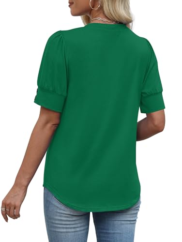 Image of OFEEFAN Womens Tops Short Sleeve Shirts Buttons V Neck Spring Fashion Summer Outfits Plus Size Blouses Dressy Casual