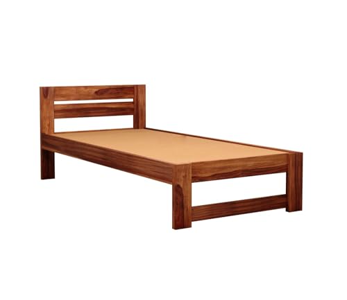 Image of CRAFT D ARTS Sheesham Wood Single Size Bed Without Storage | Wooden Single Bed | Space Saving Low Floor /Lying /Rise /Level /Profile Cot Bed for Bedroom | Denzel, Honey Finish
