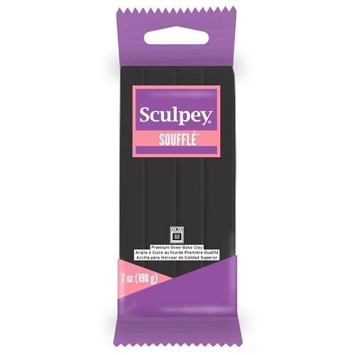 Sculpey Soufflé Polymer Oven-Bake Clay, Poppyseed Black, Non Toxic, 7 oz. bar, Great for jewelry making, holiday, DIY, mixed media and more! Premium light-weight oven bake clay.