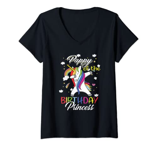 Mujer Pappy de una princesa de cumpleaños unicornio dabbing chica Camiseta Cuello V