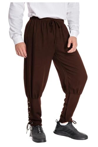 helymore Men's Spring Summer Autumn Trousers Medieval Renaissance Trousers Banded Vintage Pirate Trousers Viking Navigator Trousers, brown, M helymore Men's Spring Summer Autumn Trousers Medieval Renaissance Trousers Banded Vintage Pirate Trousers Viking Navigator Trousers, brown, M