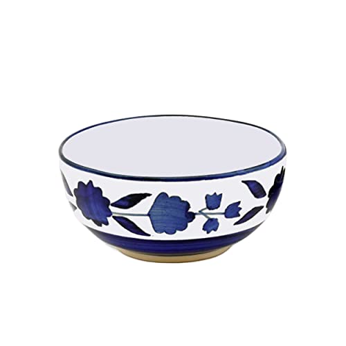 Image of Blossomy /Flowery Hand-Painted Ceramic Dinner Set (9 Pieces, 4 Bowl & 4 Plates and 1 Large Serving Bowl Dishwasher & Microwave Safe)