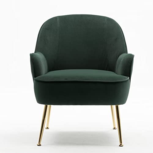 Zaboro Velvet Accent Chair, Velvet Armchair, Mid Century Modern Chair With Gold Metal Legs, Tufted Accent Chairs, Comfy Reading Chair, Arm Chair For Living Room, Bedroom, Dark Green #TOP4