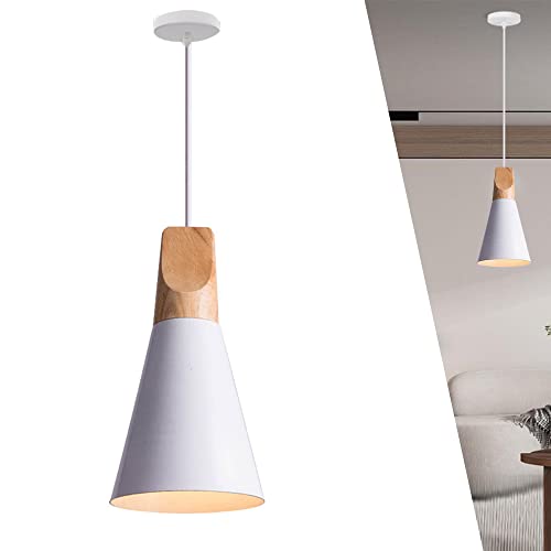Lampadario a Sospensione Vintage, Lampadario Camera da Letto in Legno E27, Lampada da Soffitto Gabbia in Metallo Nero Bianco plafoniera per Cucina Ristorante Soggiorno Corridoio Sala da Pranzo