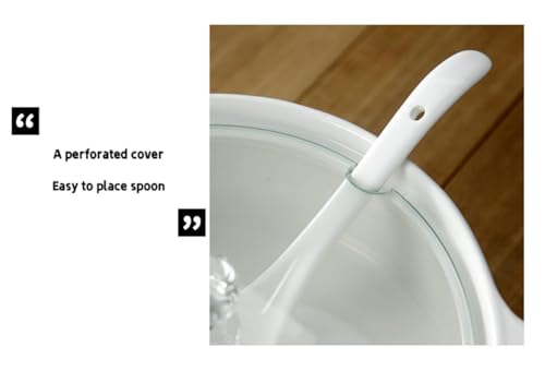 Soupière à soupe en céramique avec couvercle et louche – Bol de service en porcelaine de 2 L, passe au micro-ondes et au lave-vaisselle, double poignée pour un service facile