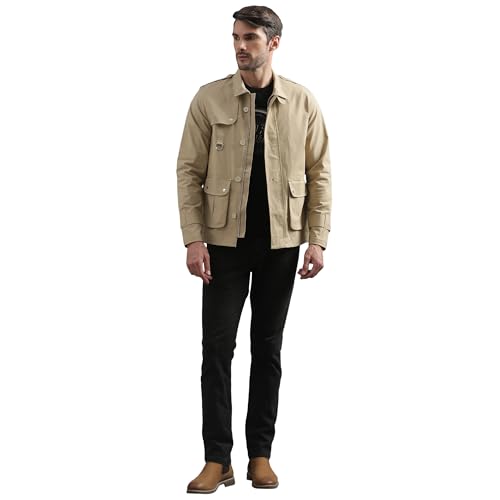 Image of Royal Enfield Men's Cotton Blend Standard Length Jacket (JKS240008 Beige L)