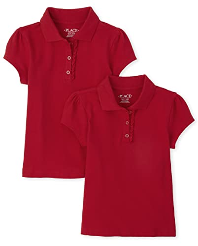 The Children's Place Girls Short Sleeve Ruffle Pique Polo,Ruby 2 Pack,S (5/6)