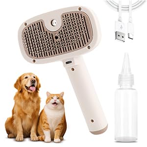 Cat Steam Brush, Dog Brush for Shedding, Pet Spray Hair Removal Comb, Pet Grooming Brush for Short & Long Haired Dogs & Cats,Spritz Defur Comb with Waterless Shampoo (White)