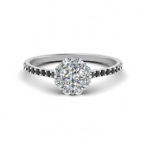 Image of Choose Your Gemstone Flower Halo Diamond CZ Ring 925 Sterling Silver Round Shape Halo Engagement Rings Everyday Jewelry Wedding Jewelry Handmade Gifts for Wife US Size 4 to 12