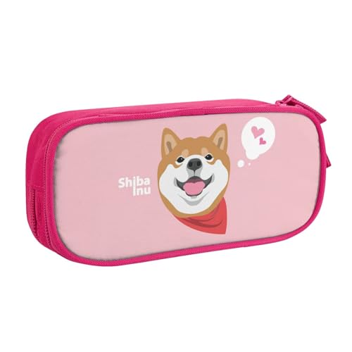 可愛い柴犬ペンケース 筆箱 文具ケース おしゃれ 筆袋 鉛筆ケース 鉛筆のサック 中高校生 軽量 収納バッグ 学生 子供 誕生日 入学ギフト 大容量 ダブルレイヤーPink