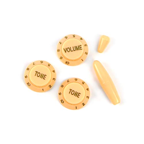 FLEOR Boutons de commande de guitare Strat 2T1V avec pointe de commutation à 5 voies et capuchon de barre de bras de Tremolo pour pièces de guitare électrique, crème Cover