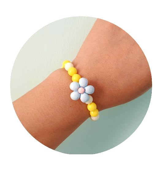 2pcs Anime Cosplay Bracelet,Cute Blue Flower Yellow Beads Costume Accessories3