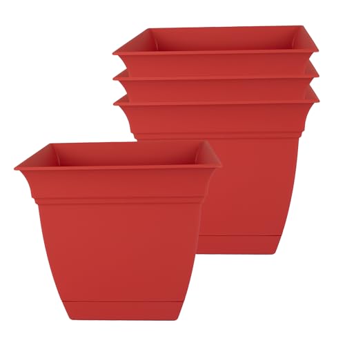 The HC Companies Eclipse Square Planter Pot, 8 Inch, Red, 4-Pack