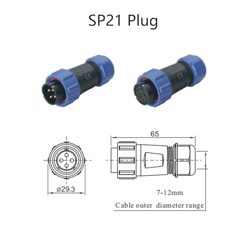 Anschlussstecker Luftfahrtstecker SP21 7 Polig, IP68 7 Pin Lötfreier Aviation-Stecker Wasserdichter und Staubdichter Luftfahrtstecker für Außenlampen Verwendet 500V 15A (14AWG Kabel Schraub-Crimp)