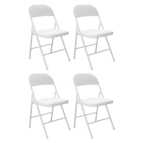 Pack 4 Sillas Blancas Plegables Premium con Asiento y Respaldo Acolchado en Polipiel PU - Estructura Metálica Reforzada para Eventos, Oficina y Hogar - Diseño Ergonómico y Cómodo (78x45x45 cm)