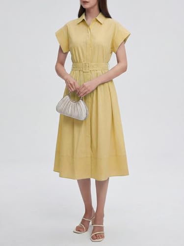 Image of EZAPINE Womens Summer Shirt Dress Casual Button Down Long Dress with Belt
