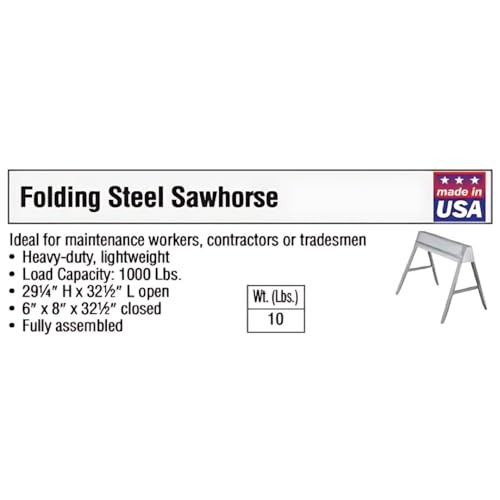 PRO SOURCE Folding Steel Sawhorse: Sturdy Space Saving Design, One Saw Horse, 1000 Pound Capacity, 29" High x 31" Long - Thumbnail 6