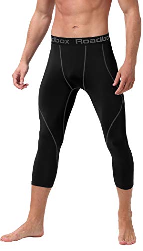 Roadbox 2 Pack Men's 3/4 Compression Pants, Athletic Basketball Workout Tights Leggings, Sport Running Spandex Base Layer3