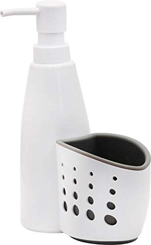 Skyzone Multifunction Kitchen Bathroom Liquid Detergent Storage Box Rack Cleaning Sponge Drainboard Soap Holder Portable Soap Dispensers White 3