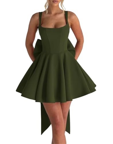 Vestidos de graduación de cuello cuadrado, plisados, vestidos de compromiso para mujer, vestidos de fiesta de graduación de satén, talla grande, verde oliva, 38