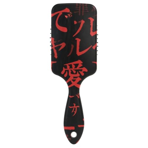 Cepillo masajeador de cuero cabelludo suave con texto gótico Y2k rojo y negro para el crecimiento del cabello con mango ergonómico para pelo rizado