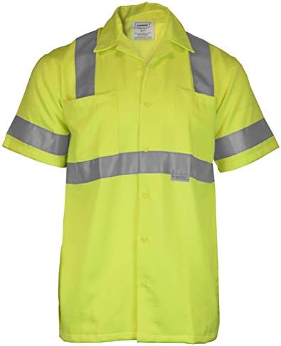 Ironwear 1860 Hi-Visibility Short Sleeve Buttoned Down Safety Work Shirt-Type R | ANSI Class 3 Compliant Lime