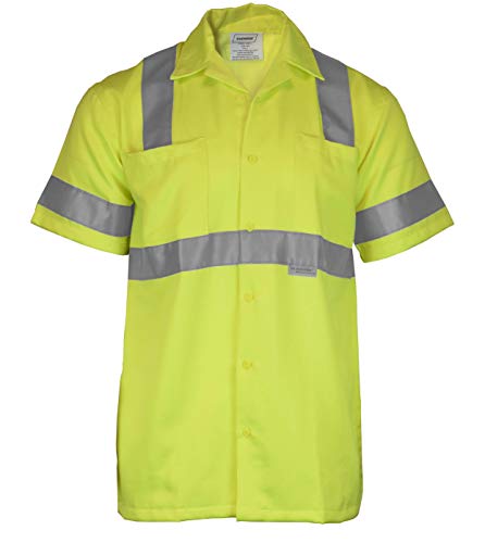 Ironwear 1860 Hi-Visibility Short Sleeve Buttoned Down Safety Work Shirt-Type R | Ansi Class 3 Compliant Lime #TOP3