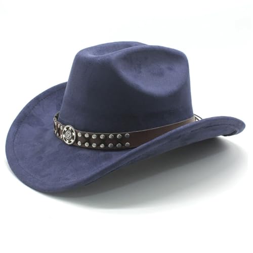 Image of Cowboy Hat for Women Men Wide Brim Western Cowgirl Hat Roll up Brim with Belt Buckle Classic Suede Country Cowboy Hat