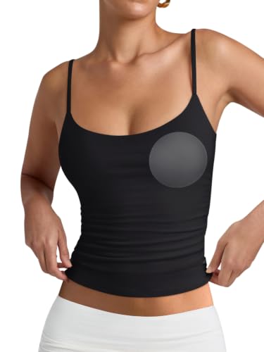 Image of PINKMSTYLE Camisole for Women Adjustable Strap Padded Tank Top Black XL | Double Lined,Not See-Through,Soft Stretch,Built-In Bra,Everyday Essential