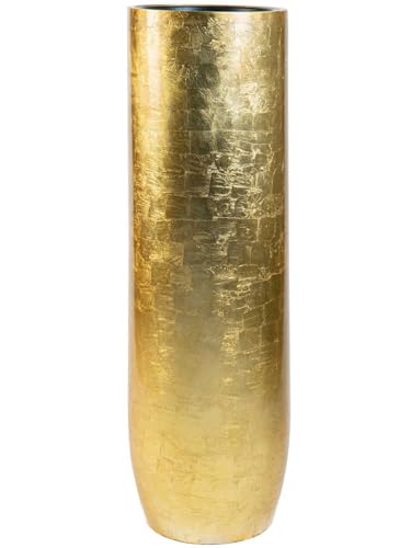 VIVANNO Pflanzgefäß Bodenvase SOLERIO Gold Fiberglas 33x100 cm für...
