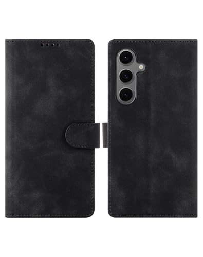 Étui pour Samsung S24 FE noir, housse portefeuille en cuir PU antichoc