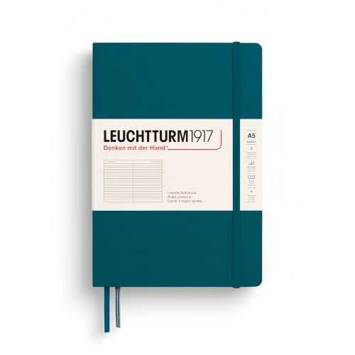 LEUCHTTURM1917 - Notebook Hardcover Medium A5-251 Numbered Pages for Writing and Journaling (Pacific Green, Squared)