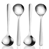 BOSMIOW 4 Pack Stainless Steel Heavy Round Ladle,8 Inch Long Handle Tablespoon,Small Soup Spoons,Flatware Set for Home,Kitchen,Restaurant,Dishwasher Safe