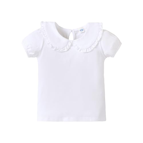 Magic Park 12M-5T Baby Girl Short Sleeve T-Shirt Toddler Ruffle Blouse Kid Solid Color Tee Casual Tops Holiday Clothes (3 Years, Short White)