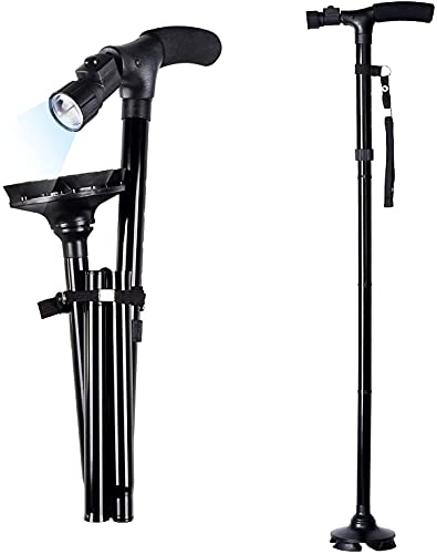 Image of RECLUSE Folding Cane with Led Light - Height Adjustable, Anti-Skid, Lightweight Portable Walking Stick with LED Light for Senior Citizens, Elderly, Patients & Handicapped and Hiking Camping