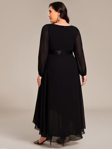 Ever-Pretty Plus Women's V Neck Chiffon Long Sleeves Pleated High Low A Line Plus Size Formal Mother of The Bride Dress2