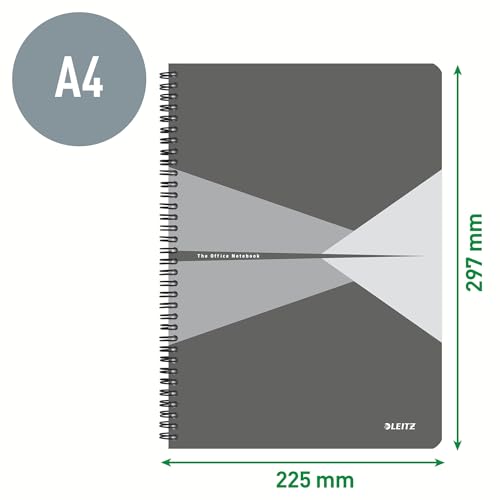 Leitz Office Collegeblock A4 kariert, 5er Pack, Notizbuch mit Spiralbindung, Kartoneinband, 360 Grad Öffnung, 180 Seiten/90 Blatt FSC-zertifiziertes Papier (80 g/m²), für Büro & Schule, Blau, 46471035
