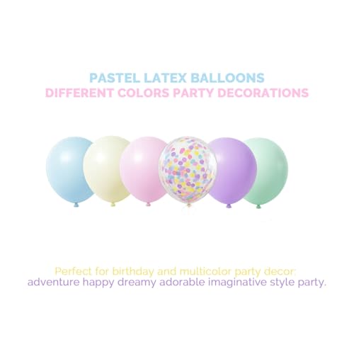 Image of Pastel Balloons for Birthday Party Decorations- 12 Inch Yellow Green Pink Blue Purple Sprinkle Confetti Pastel Rainbow Latex Balloon Bulk 42Pcs for Baby Shower,Easter,Pastel Theme,Fancy Whimsy Decor