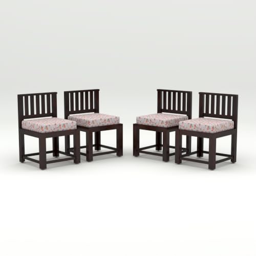 Image of Solid Sheesham Wood Dining Chair Set of 4 | Wooden Arm Chairs with Cushion | Living Room Chair | Dining Table Chair | Modern Wooden Furniture