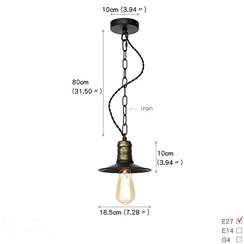 Suspension industrielle noire E26 E27 pour luminaire de cuisine et déco loft