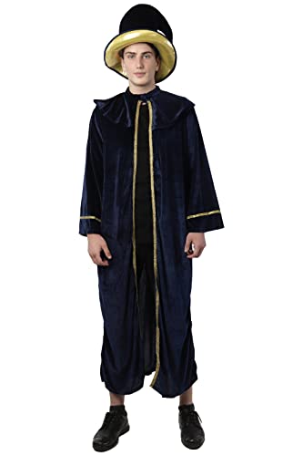 Disfraz Mago Adulto Halloween, Disfraces Traje Rey Mago Adulto, Capa y Sombrero de Mago Azul para Cosplay de Brujo Halloween Carnaval y Fiesta (M)