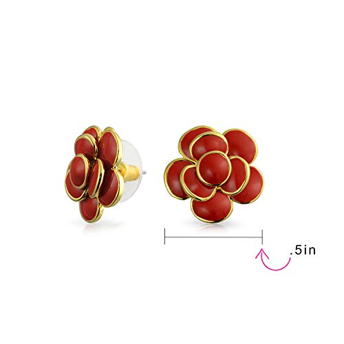 Red Simulated Turquoise Aqua Blue Enamel Button Style 3D Rose Flower Spring Retro Stud Earrings For Women Pierced Ears 14K Gold Plated Brass4