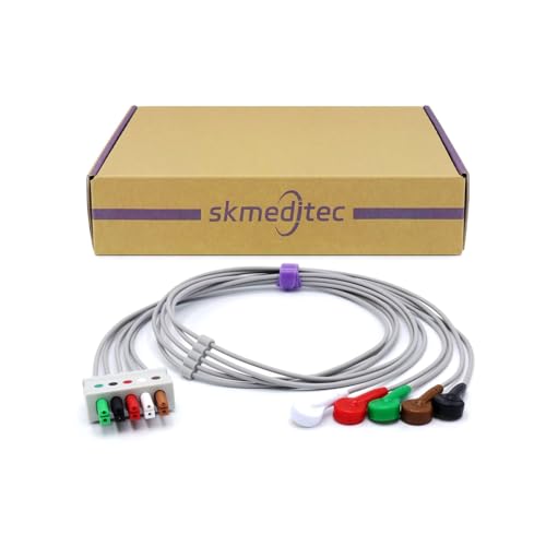 skmeditec 3FT 5 Leads Cable AHA Snap Wire Compatible with AAMI/MindrayDatascope and Most Monitors, TPU Cord with Twin Pin Style Connector