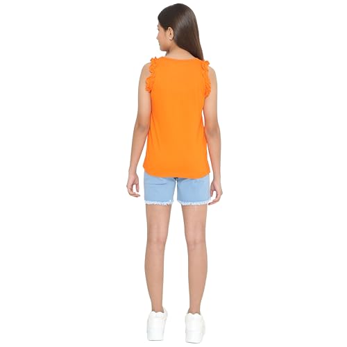 Image of TotzTouch Kids Girls Flowe printed Blue Denim Shorts With Sleeveless Tshirt | Shorts Set | Clothing Set Pack of 1 (3 Years to 15 Years)