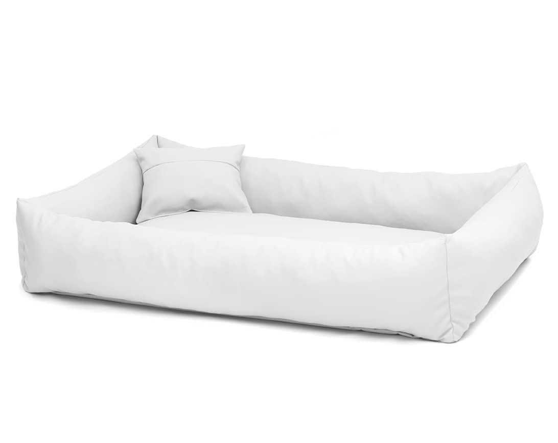 Juelle Hundebett aus Kunstleder Flauschiges Hundekissen Hundebett für große Hunde Weich und Elegant Hundesofa, Elmo S-XXL (100x80 cm, Weiß)