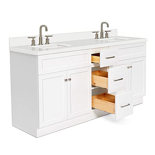 Ariel Double Bathroom Vanity Cabinet In White Pure White Quartz Counter-Top | 4 Soft Closing Doors | 3 Full Extension Dovetail Drawers | Built In Toe Kick | No Mirror #TOP2