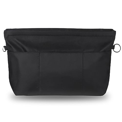 Etercycle Organizador de bolsos de mano, organizador de bolsillo de nailon con llavero, bolsillos interiores impermeables para bolsos organizadores, Negro , medium
