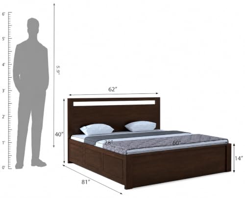 Image of SHISSO Solid Sheesham Wood Queen Size Bed with Storage Box | Wooden Queen Size Double Bed Cot Palang with Storage | Furniture for Bedroom,Home,Hotel | Jaipur Design | Walnut Finish