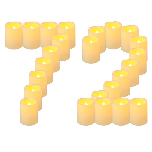 Image of 48 Pack 1.5 inch x 2 inch Battery Operated Votive Candles, Flameless LED Votive Tea Light Candles Flickering, Electric Powered Outdoor Flicker Candles Bulk for Holiday Wedding Halloween Home Decorations
